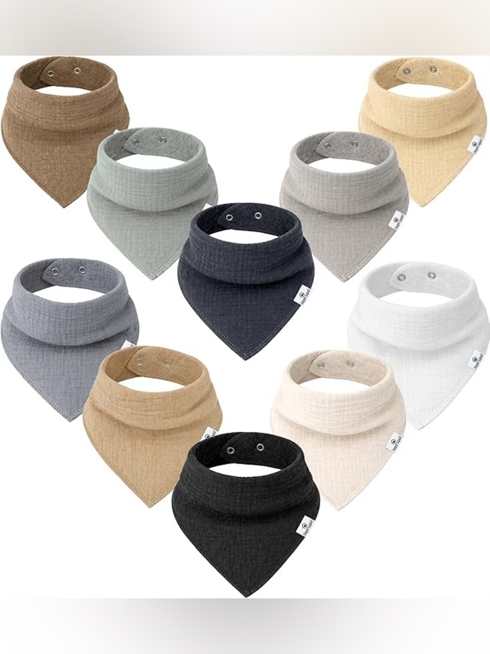 Diaper Squad 10 pack Neutral Muslin Organic Cotton Baby Bandana Drool Bibs Set